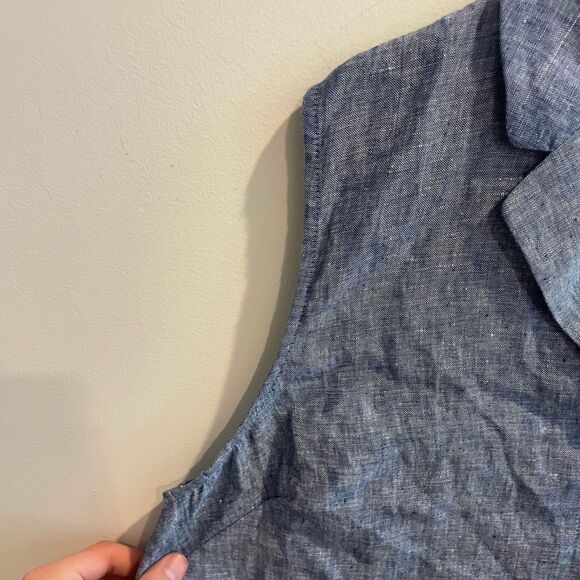 Boden Chambray Cropped Sleeveless Top Blue Linen 20/22 Collared Button Down - Picture 11 of 11